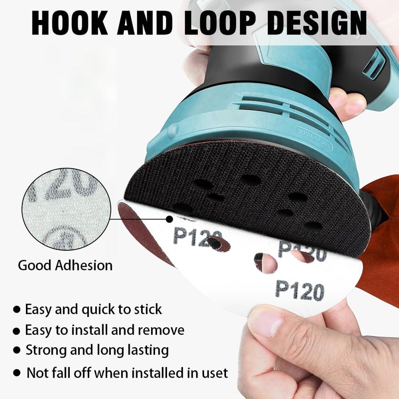 OUKEYA 52 Pack 5 Inch 8-Hole Hook and Loop Sanding Discs Sandpaper Red Round 120 Grit Sandpaper for Random Orbital Sander - Image 5